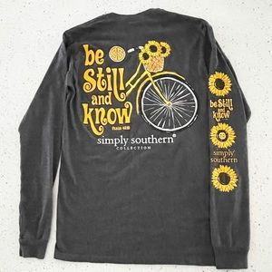 Simply Southern Long Sleeve Top Women’s Small Be Still And Know Sunflower Bike
